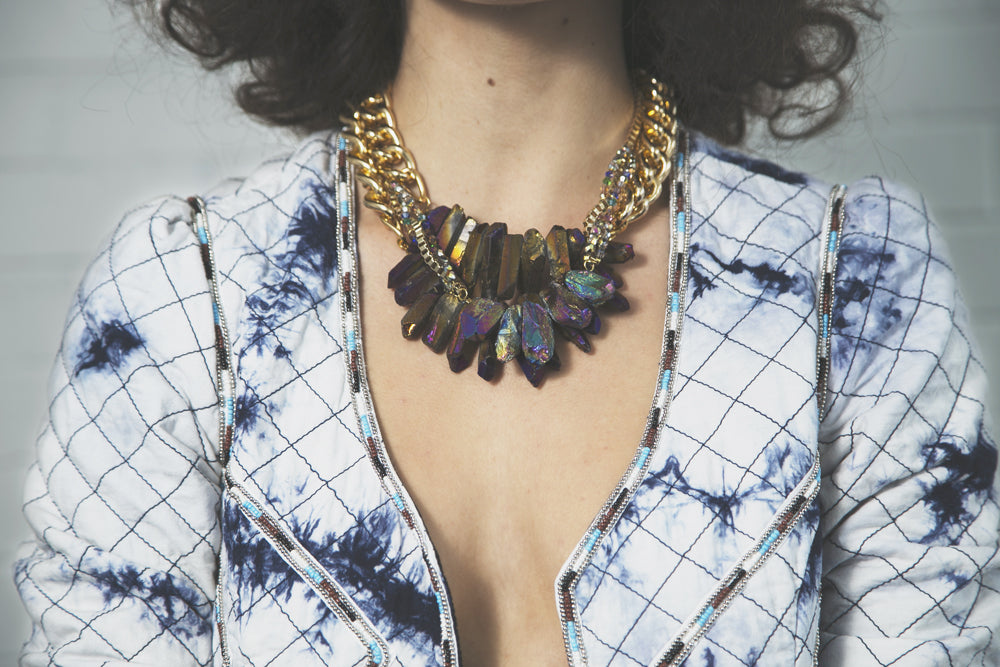 Rocked Up Crystal Quartz Necklace - Purple Gold Chain