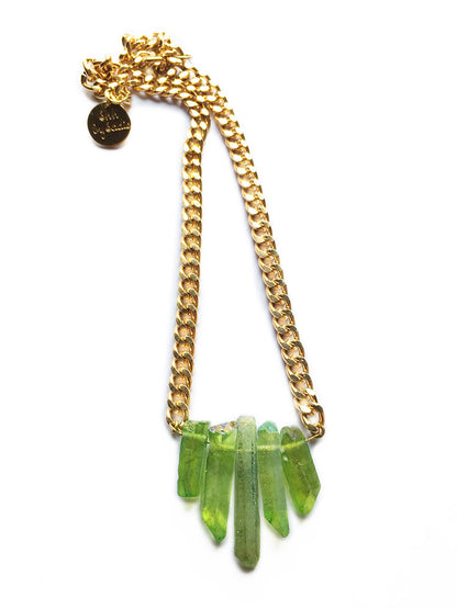 Rocked Up Mini Crystal Quartz Necklace - Green Charm