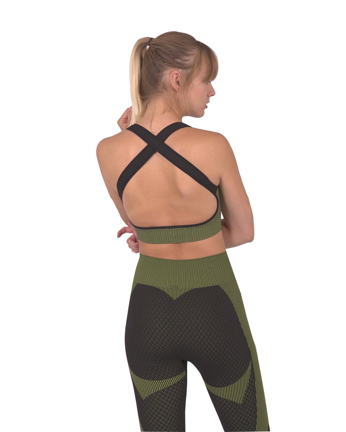 Trois Seamless Sports Bra - Black with Green Style and Comfort