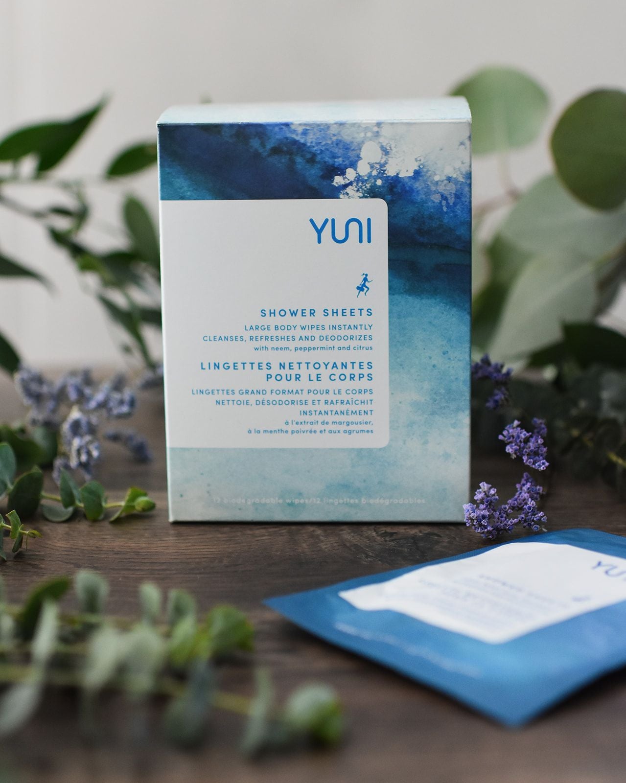 YUNI SHOWER SHEETS Large 12 X10 Natural Wipes Box of 12