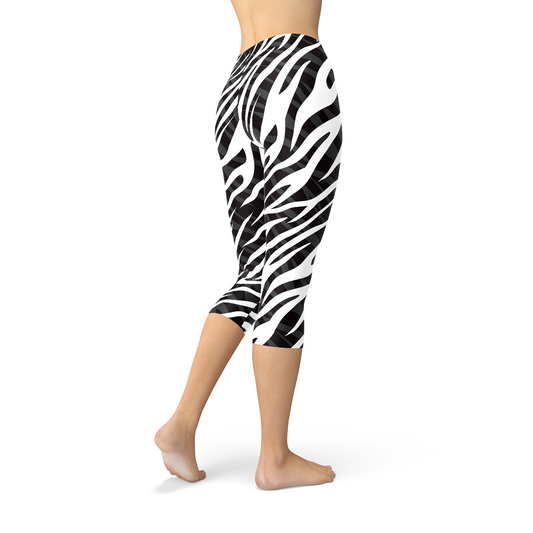 Womens Zebra Stripes Capri Leggings - Stylemz