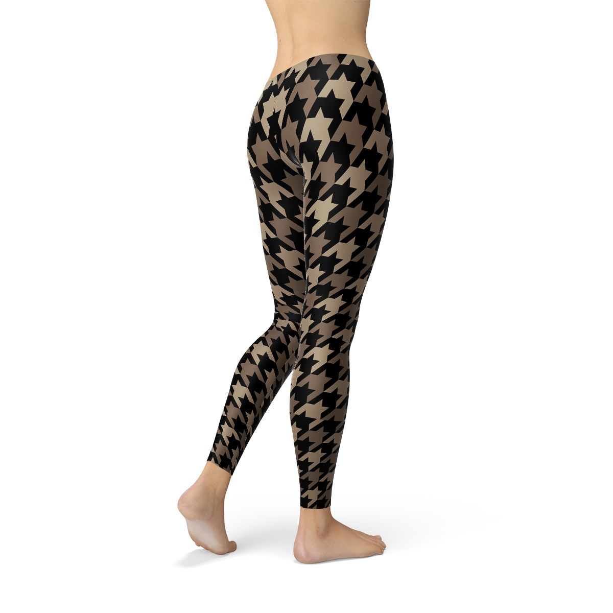 Womens Beige Brown Houndstooth Leggings for Active Wear