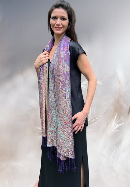 Purple Jamawar Pashmina Scarf - Stylemz