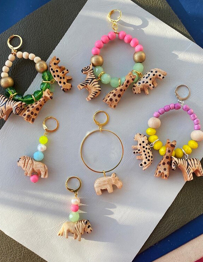 Safari Hoop Earrings with Animal Charms and Gold Hoops