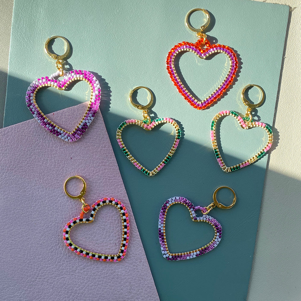 Candy Heart Hoop Earrings with Gold Plated Hearts