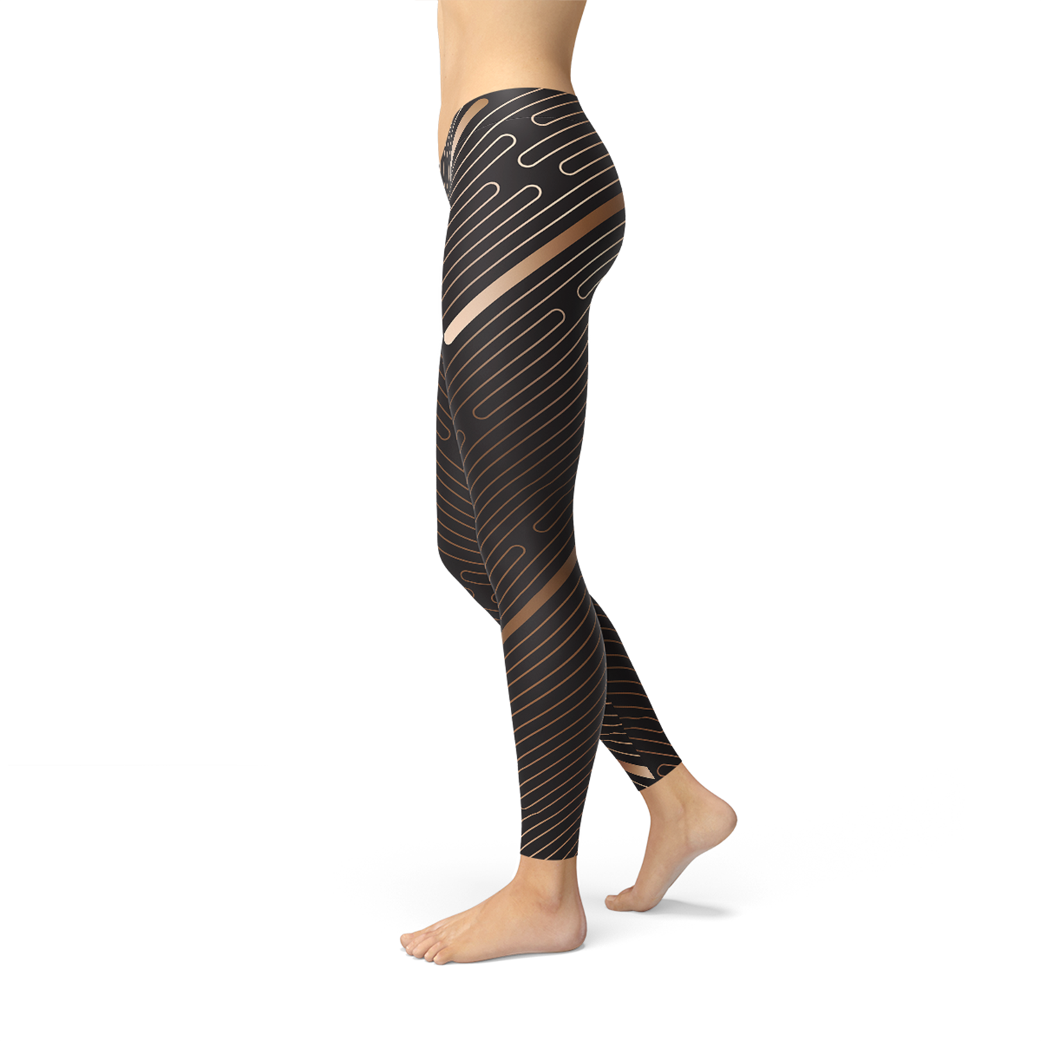 Womens Striped Lines Sports Brown Leggings - Stylemz