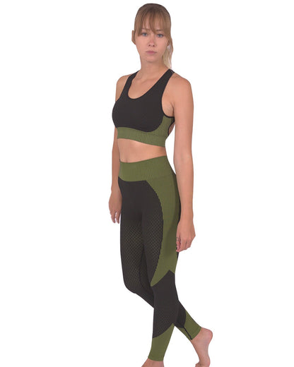 Trois Seamless Sports Bra - Black with Green Stripes