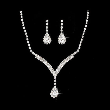 Bridal Wedding Jewelry Set Necklace Earring Crystal Rhinestone LG V - Stylemz