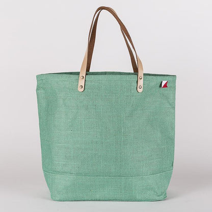 Big Jute Colored Tote Bags with Leather Handles and Monogram