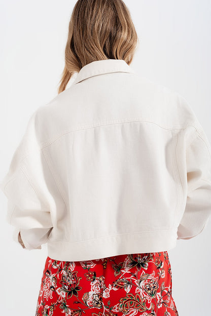 Denim Jacket With Diamante Fringing in White for Casual Style