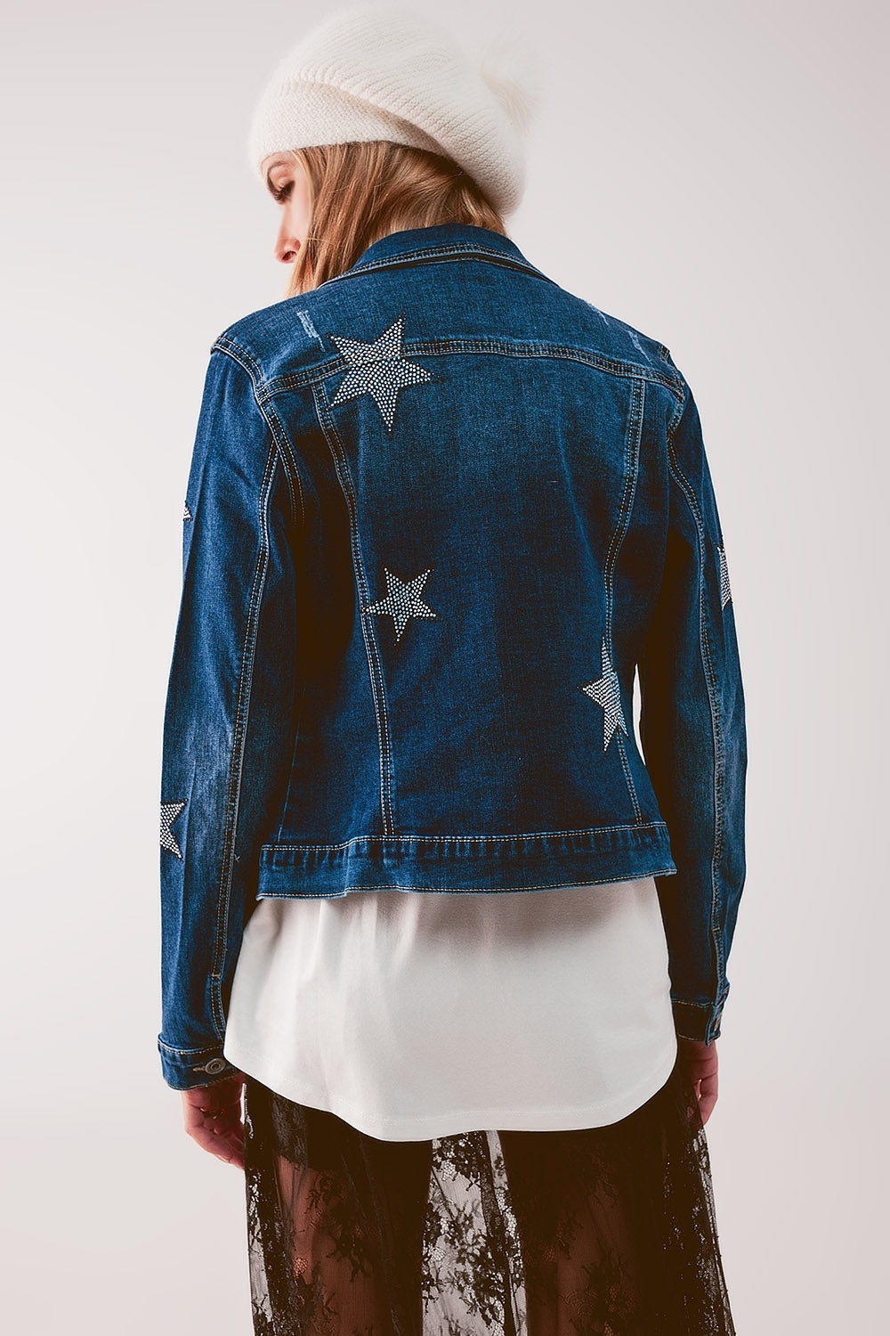 Denim Jacket With Star Embellishment in Midwash Style