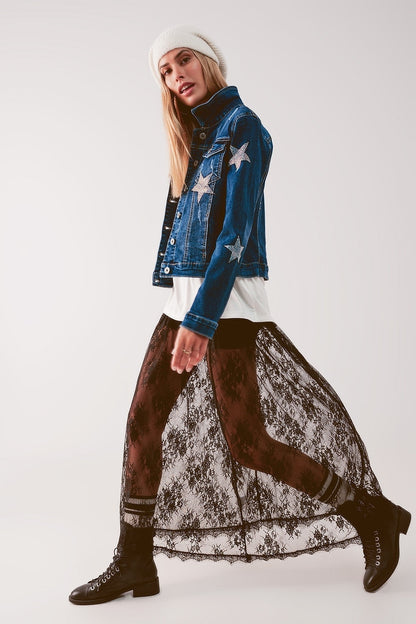 Denim Jacket With Star Embellishment in Midwash Style