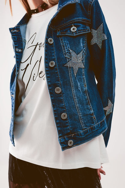 Denim Jacket With Star Embellishment in Midwash Style