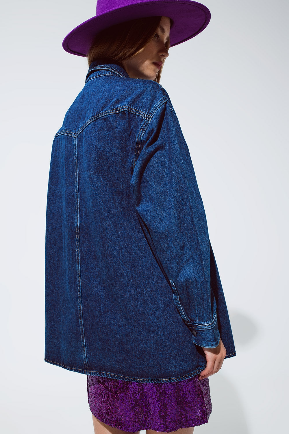 Denim Oversized Cargo Shirt Jacket With Pockets for Comfort