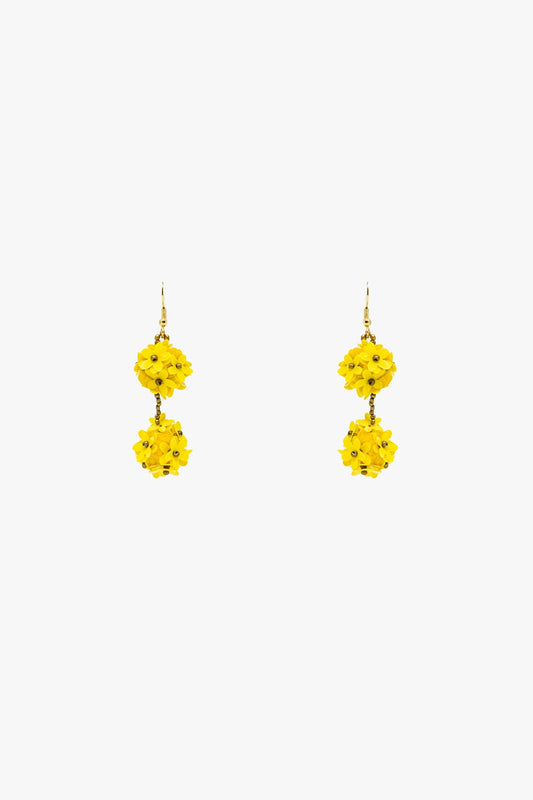 Dropped Flower Statement Earrings With Yellow Daisies Design