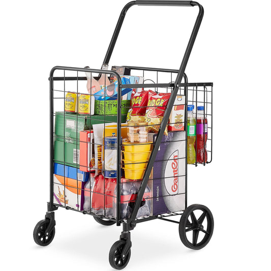 Folding Shopping Cart Jumbo Grocery Cart With Double Baskets