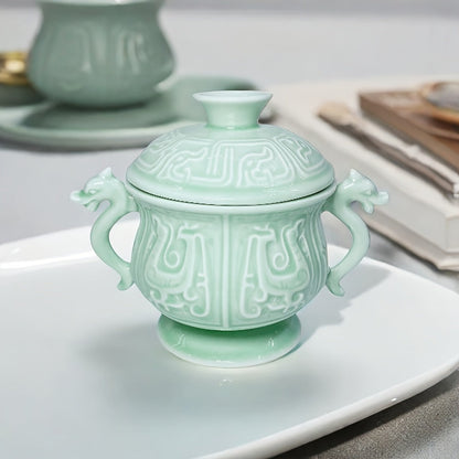 Artisanal Celadon Ceramic Stew Pot with Lid 250ml - Chic & Handmade