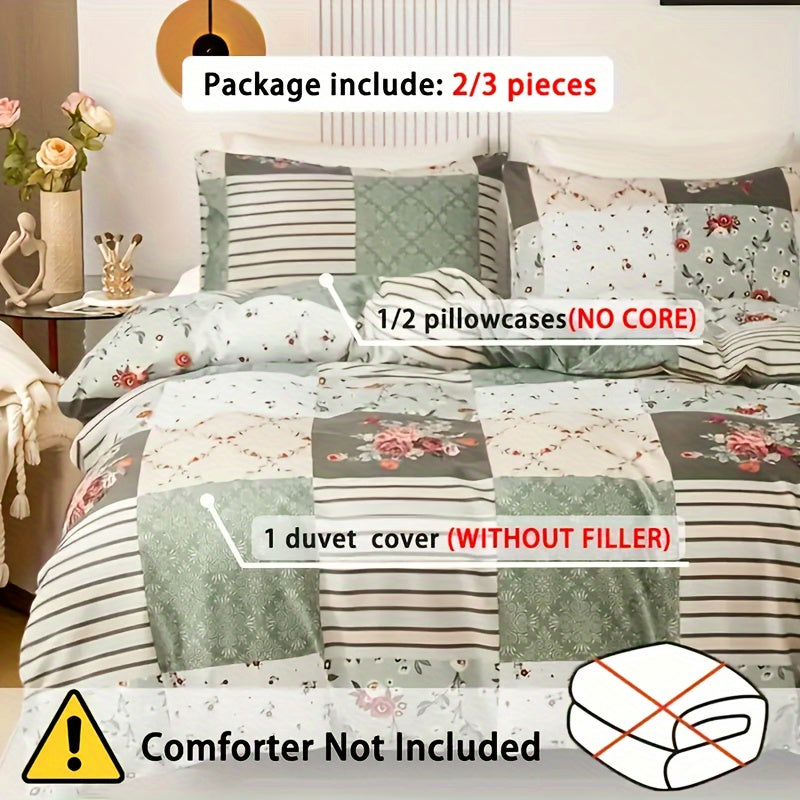 Cozy Pastoral Floral Plaid Duvet Cover Set for Dreamy Bedrooms