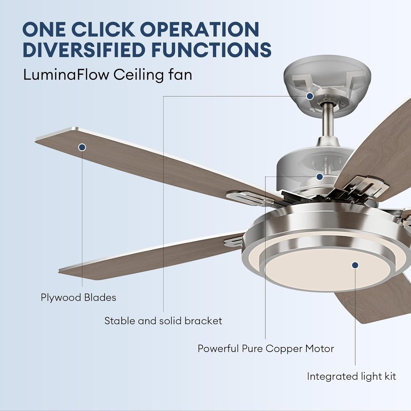 42 Inch Ceiling Fans with Lights and Remote App Control Modern Nickel