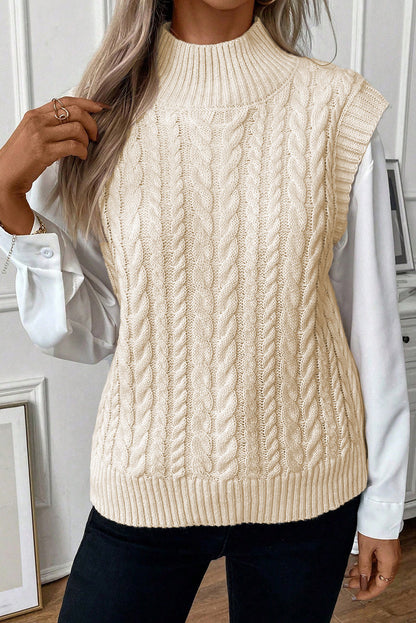 Sylvia Cable Knit High Neck Sweater Vest for Stylish Warmth