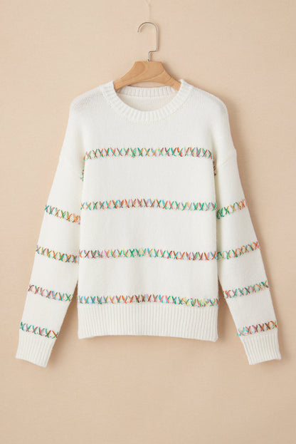 Braelyn Colorful Crossed Stitch Sweater for Trendy Comfort