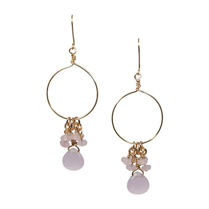 Pink Chalcedony and Jade Cluster Hoop Earrings - Stylemz