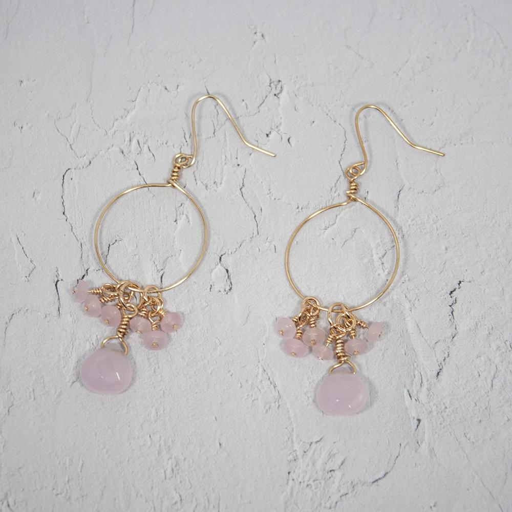 Pink Chalcedony and Jade Cluster Hoop Earrings - Stylemz