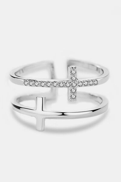 925 Sterling Silver Inland Zircon Cross Ring - Stylemz