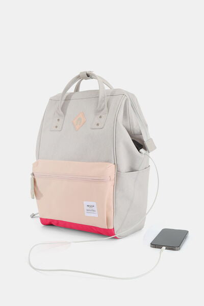 Himawari Contrast Waterproof Backpack Bag with USB Port