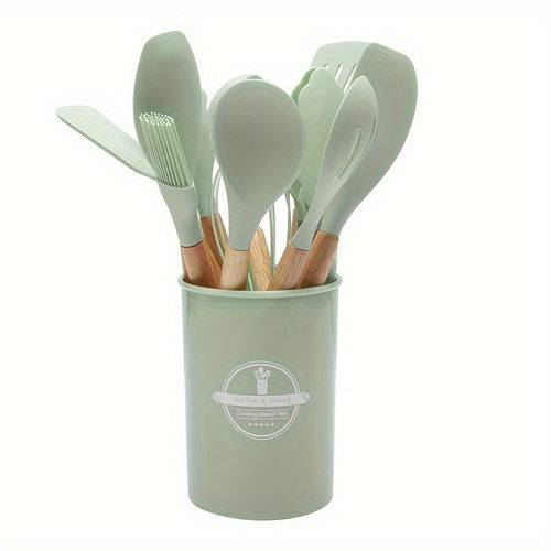 12Piece Grey Silicone Kitchen Utensil Set with Holder