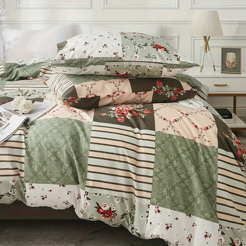 Cozy Pastoral Floral Plaid Duvet Cover Set for Dreamy Bedrooms