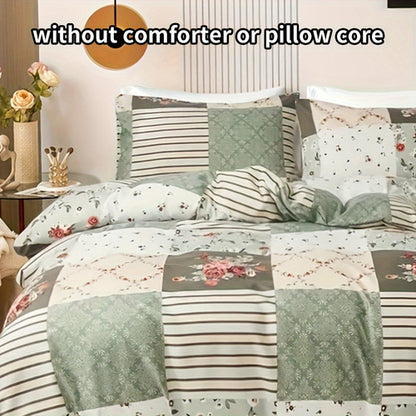 Cozy Pastoral Floral Plaid Duvet Cover Set for Dreamy Bedrooms