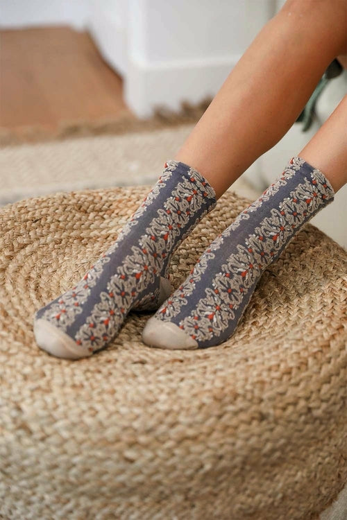 Embroidered Flower Pattern Socks for Cozy Style