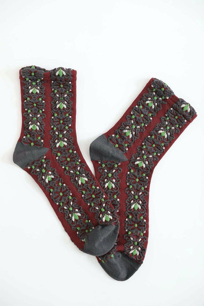 Embroidered Flower Pattern Socks for Cozy Style