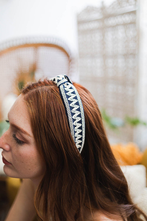 Embroidered Stitch Boho Knot Headband for Chic Style