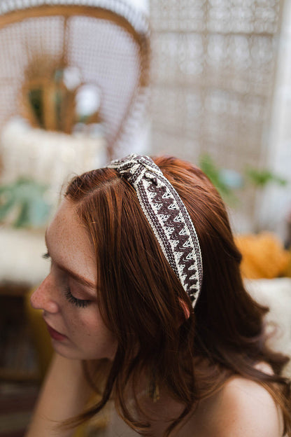 Embroidered Stitch Boho Knot Headband for Chic Style