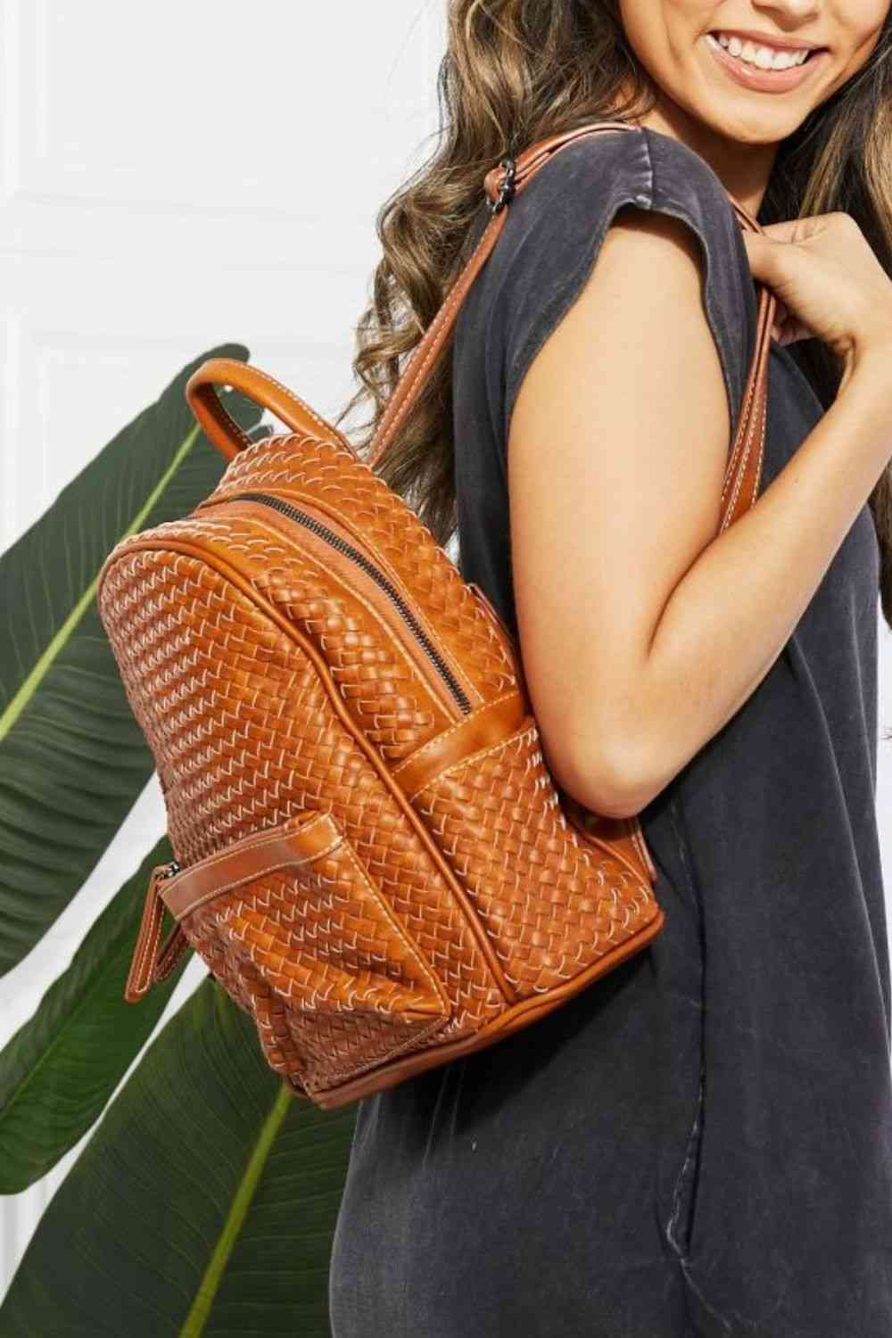 SHOMICO Certainly Chic Faux Leather Woven Backpack Style