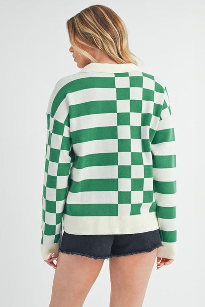 Aemi + Co Striped & Checkered Drop Shoulder Sweater for Chic Style