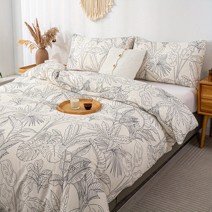 Elegant Leaf Print 3Piece Duvet Cover Set for Chic Comfort