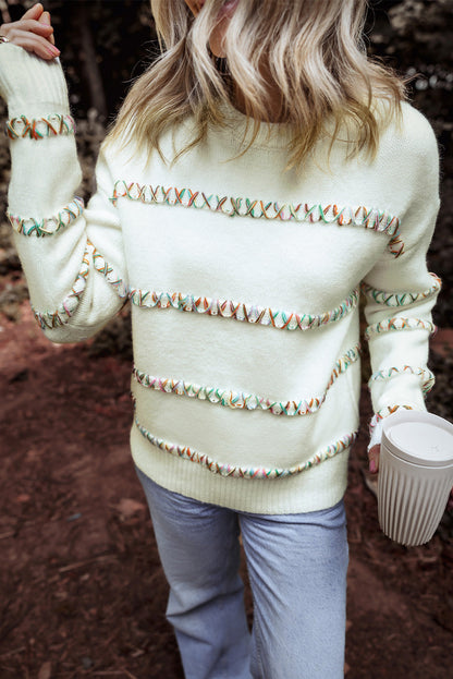 Braelyn Colorful Crossed Stitch Sweater for Trendy Comfort