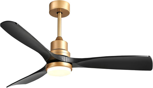 52 Inch Modern Black and Gold Ceiling Fan with Lights Remote ETL