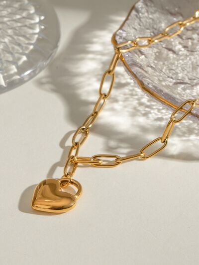 18K Gold-Plated Stainless Steel Heart Pendant Necklace - Stylemz