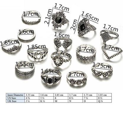 Flower Ring Set - 15 High-Quality Zinc Alloy Rings