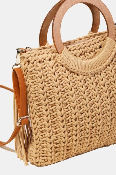 Fame Crochet Knit Convertible Tote Bag with Tassel - Stylemz