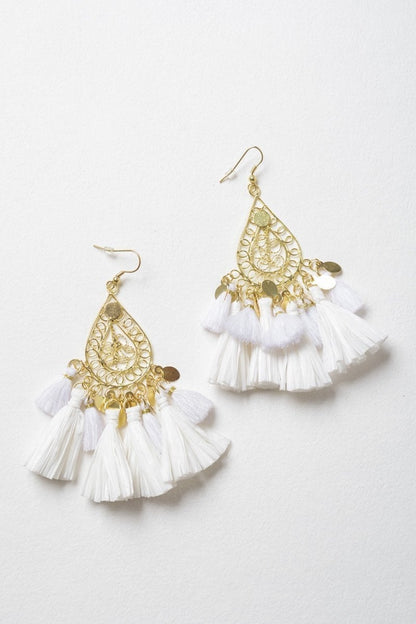 Filigree Raffia Tassel Earrings for Boho Chic Style