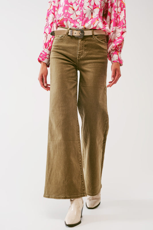 Flare Jeans in Khaki for a Relaxed Daily Look