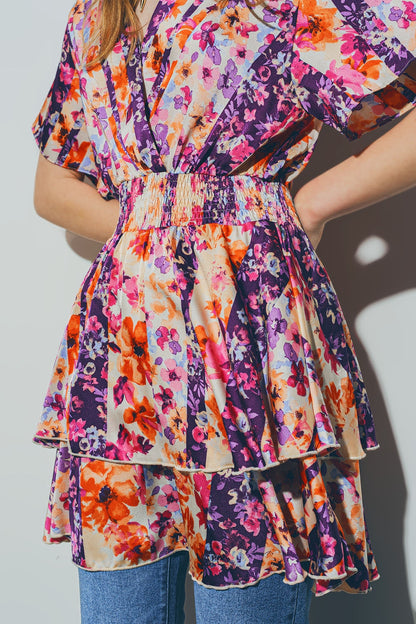 Floral Mini Dress in Multicolour with Wrap Front Style