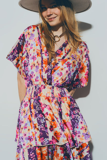 Floral Mini Dress in Multicolour with Wrap Front Style