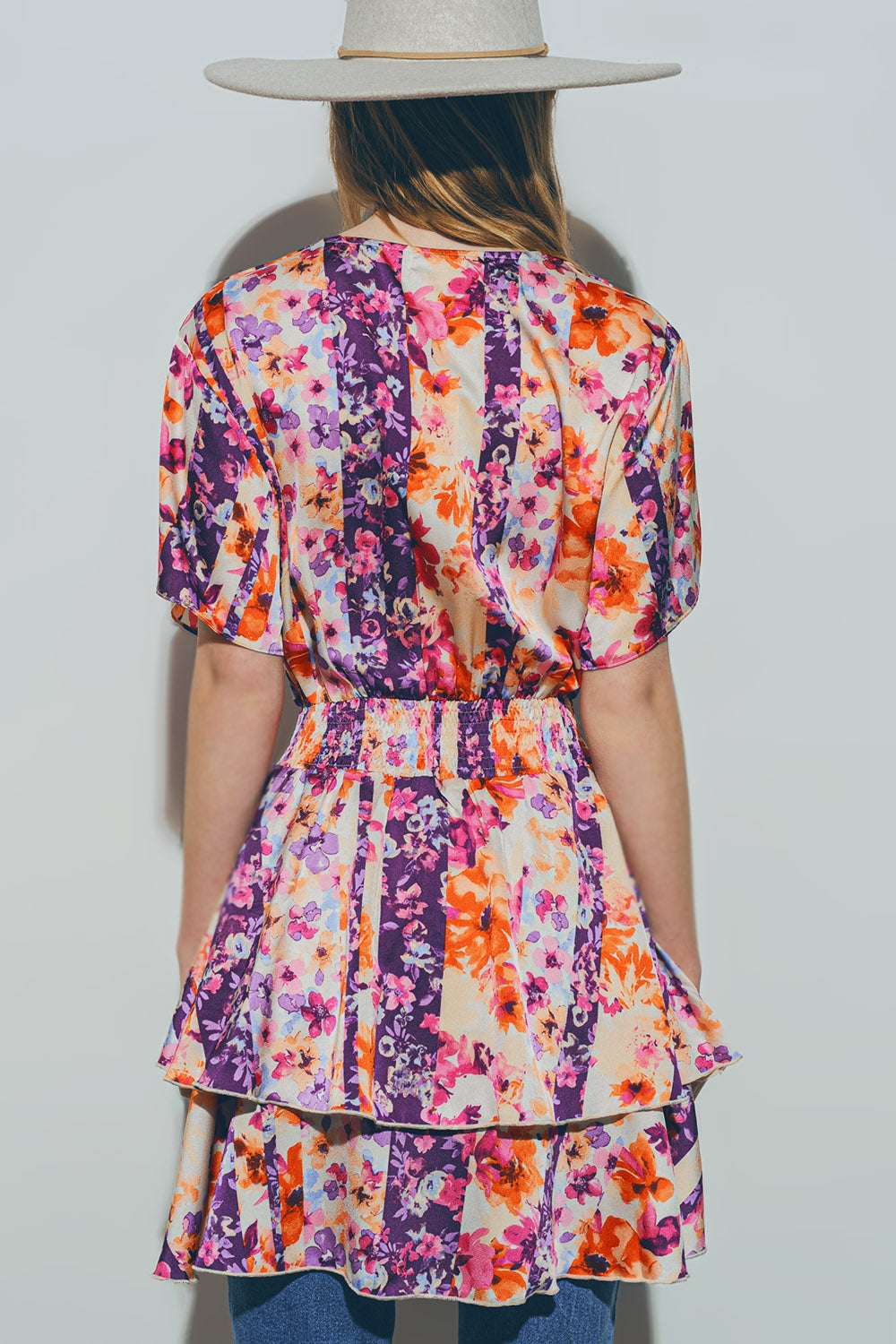 Floral Mini Dress in Multicolour with Wrap Front Style