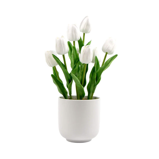 Flowering White Artificial Tulip Plant Arrangement 35cm